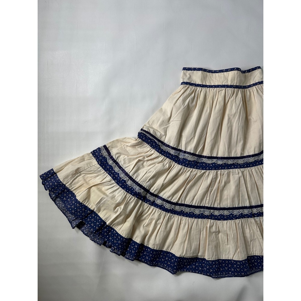2! VTG Gunne Sax Jessicas Gunnies Boho Prairie Maxi Skirt Blue Floral Tier Lace - Picture 13 of 16
